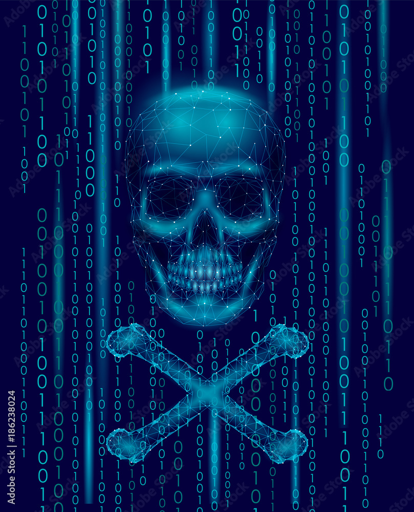 Wall mural jolly roger skull binary code numbers. hacker piracy computer online attack alert. scary warning hac