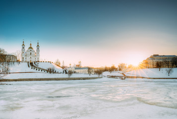 Fototapeta premium Vitebsk, Belarus. Famous Landmark Is Assumption Cathedral Church