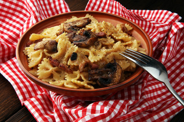 Italian pasta with fugi, farfalle fresh vegetables - cuisine