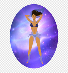 Woman relax in bath with outer space