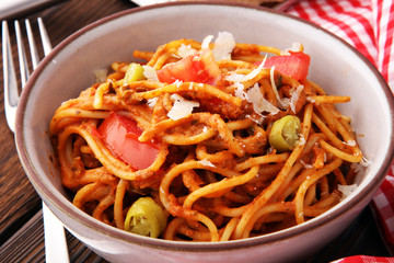 Italian pasta - Bolognese, fresh vegetables - cuisine