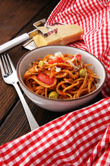 Italian pasta - Bolognese, fresh vegetables - cuisine