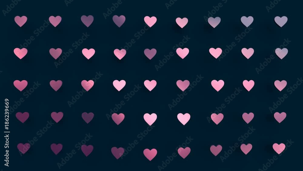 Poster abstract 3d rendering of seamless loop heart shapes animation with ripples. love symbol with waves. 