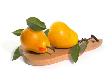Ripe yellow pears on the isolated white background