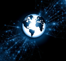 Best Internet Concept of global business. Globe, glowing lines on technological background. Wi-Fi, rays, symbols Internet, 3D illustration