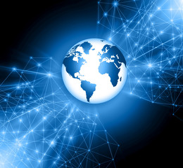 Best Internet Concept of global business. Globe, glowing lines on technological background. Wi-Fi, rays, symbols Internet, 3D illustration