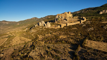 Sunrise at Castle of Loarre in Huesca province, Spain