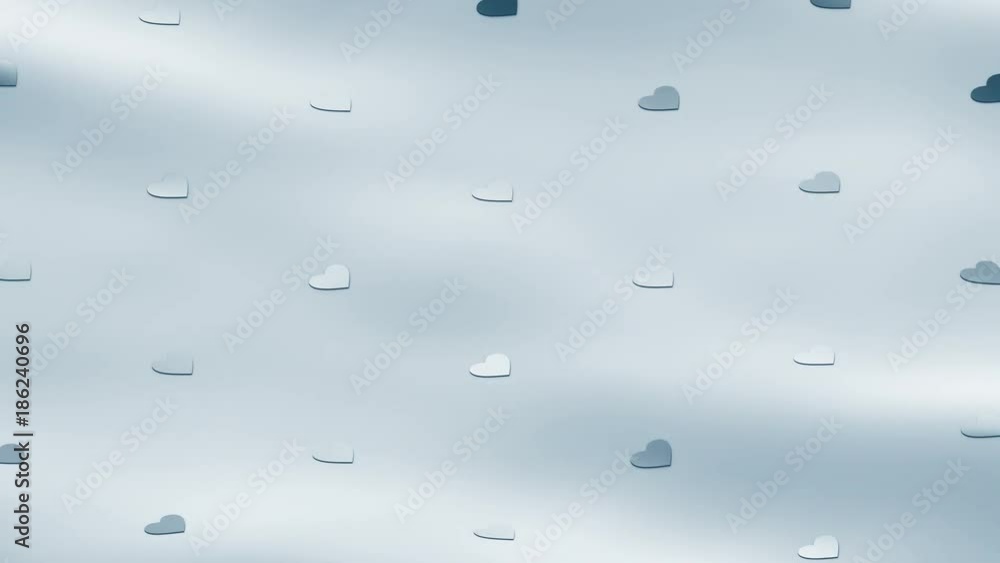 Poster abstract 3d rendering of seamless loop heart shapes animation. love symbols on surface with waves. m