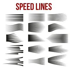 Speed lines black for Manga and Comic vector elements on white background. Vector Illustration