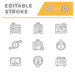Set line icons of electrical generator