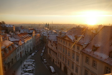 Winter Sunrise over Prague Rooftops in Old Town