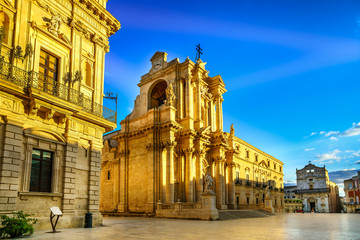 Fototapeta na wymiar The Cathedral of Syracuse (Duomo di Siracusa). The famous church in Syracuse Sicily Italy.