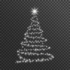 Christmas tree on transparent background. Happy New Year, Merry Christmas holiday celebration. Christmas tree as a light decoration. Vector illustration