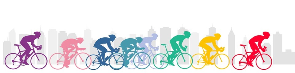 Obraz premium Bisiklet yarışçıları ve şehir