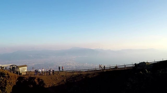 Aerial view, Full crater of the volcano Vesuvius, Italy, Naples, Epic volcano footage from height