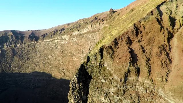 Aerial view, Full crater of the volcano Vesuvius, Italy, Naples, Epic volcano footage from height