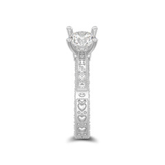 3D illustration isolated white gold or silver decorative diamond ring with ornament and hearts with shadow