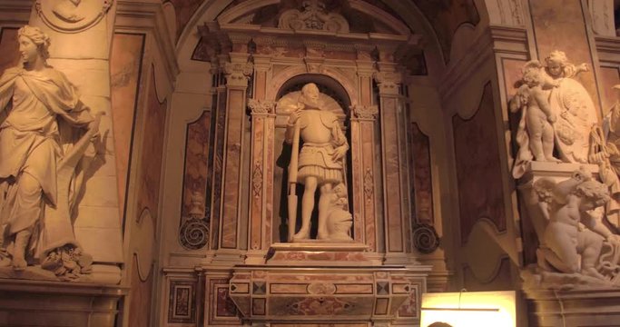 NAPLES, ITALY – JULY 2016 : Video shot of Cappella Sansevero chapel interior on a sunny day with statue in view