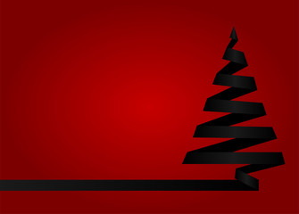 Black christmas tree made from ribbon on red background. Vector illustration. Marry Christmas and Happy New Year poster, flyer, gritting card or banner