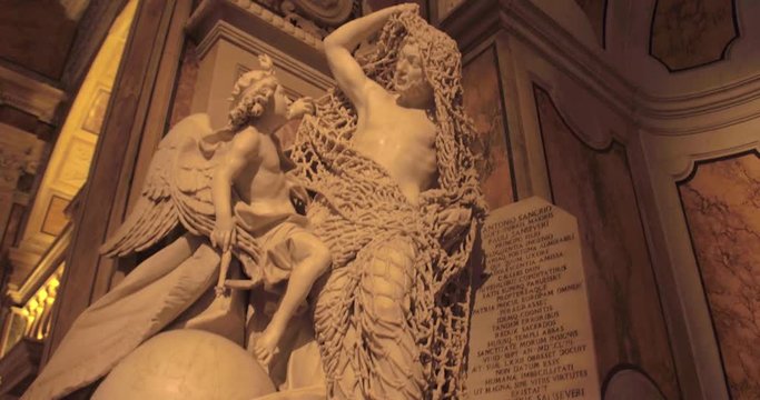 NAPLES, ITALY &ndash; JULY 2016 : Video shot of Cappella Sansevero chapel interior on a sunny day with statue in view