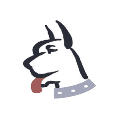 Boxer dog head, three quarter view, with studded collar as a two color icon.
