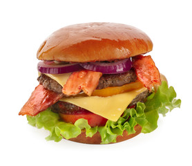 Delicious double burger on white background