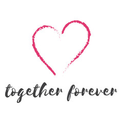 Valentine or wedding together forever hand drawing heart poster vector card design. Golden glitter heart isolated on white, vector illustration. wedding invitations, posters and flyers. Valentines Day