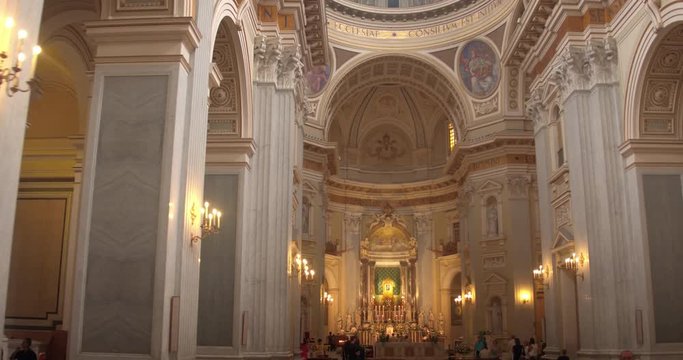 NAPLES, ITALY – JULY 2016 : Video shot of Bacilica Reale / San Francesco di Paola interior on a sunny day with main hall and ceiling in view