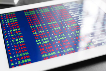 Tablet with stock data on table