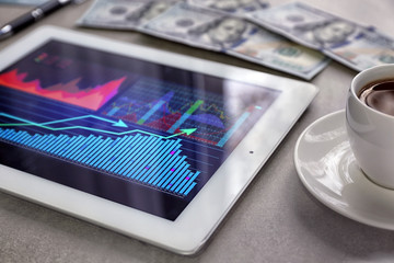 Tablet with stock data on table