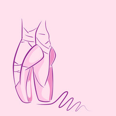 Hand drawn old style lettering of word Ballet. Vector illustration with ballet dancers legs wearing Pointes.