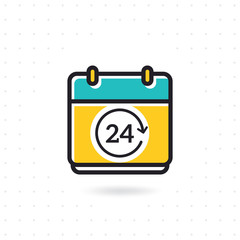 Calendar icon with 24 hours symbol. Vector calendar icon. Flat line calendar icon on white background. Colored flat line vector illustration