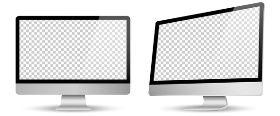Computer screen transparancy view left and front isolated white background. Vector illustration. - obrazy, fototapety, plakaty