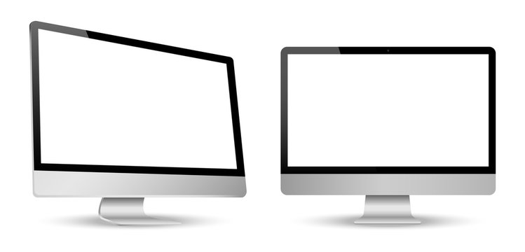 Computer screen view left and front isolated white background