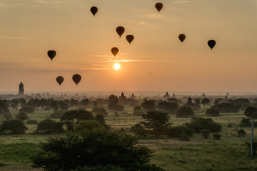 Hot air balloons at sunrise in Bagan, Myanmar