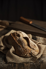 Bread loaf with golden textured crust