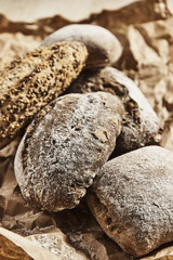 Composed loaves of crusty bread