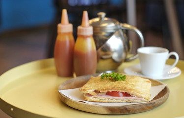 Roti,ham-cheese improved from the original recipe. to look more delicious.in the afternoon restaurant.