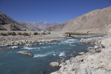 The view of bridge and stream in Leh