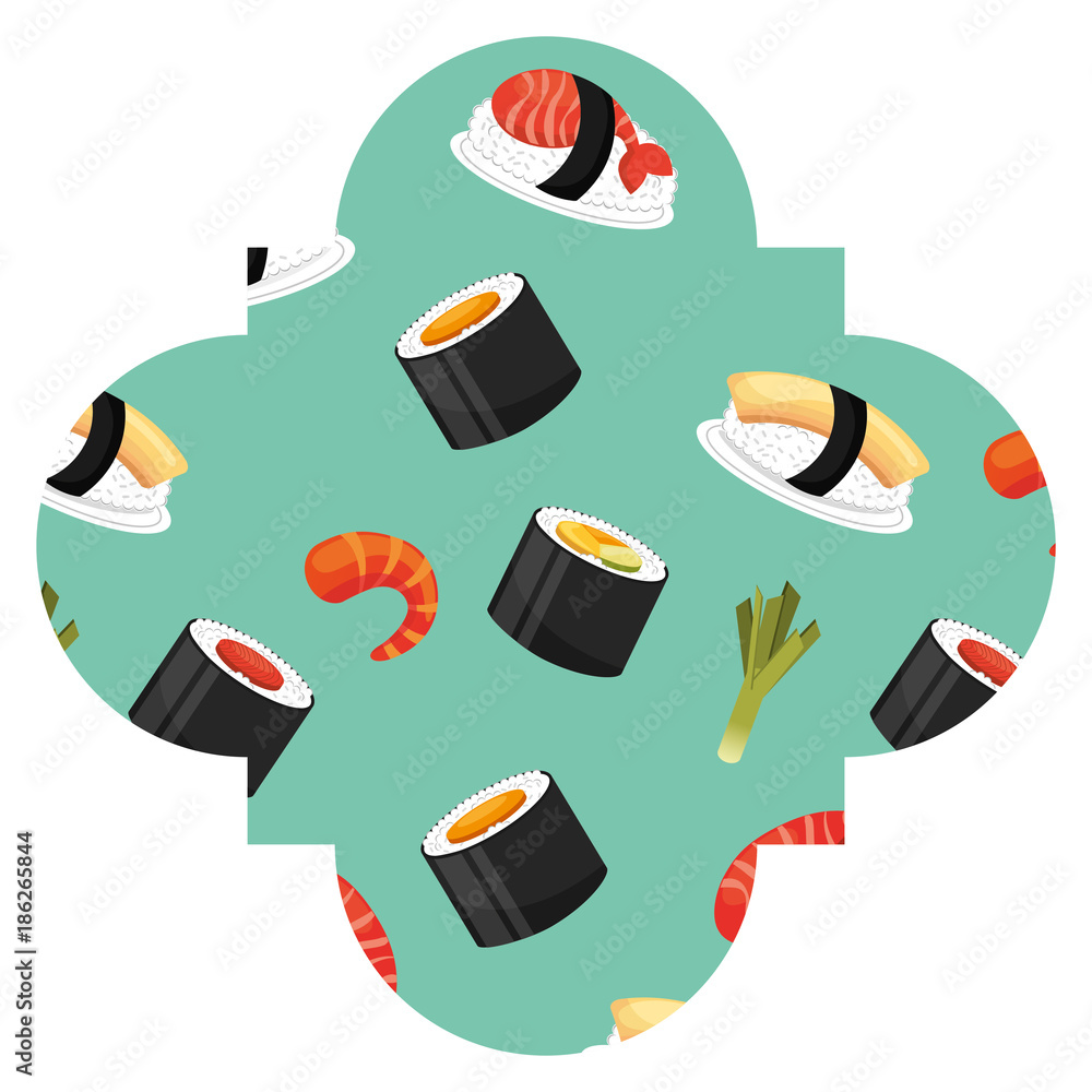 Sticker frame with sushi pattern background vector illustration design