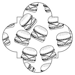 frame with hamburgers pattern background vector illustration design