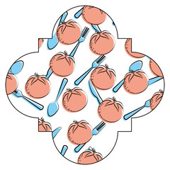 frame with tomatoes and cutlery pattern background vector illustration design