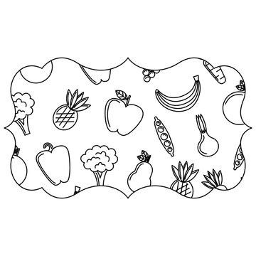 frame with fruits and vegetables pattern vector illustration design
