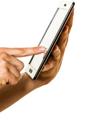 Man using tablet pc computer, new technology concept.