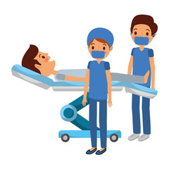 dental stretcher with patient and professional medical vector illustration