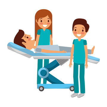 dental stretcher with patient and professional medical vector illustration