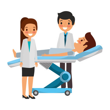 dental stretcher with patient and professional medical vector illustration