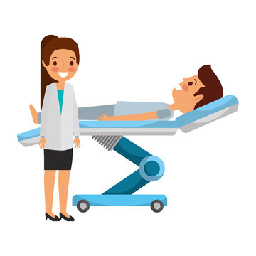 dental stretcher with patient and professional medical vector illustration