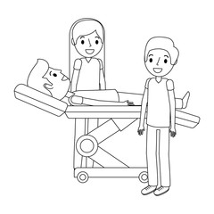 dental stretcher with patient and professional medical vector illustration
