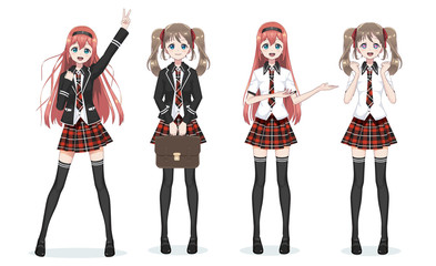 Beautiful anime manga schoolgirl in skirt - obrazy, fototapety, plakaty